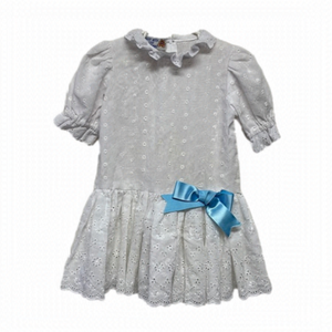 Vintage‎ 80s White Cotton Eyelet Ruffled Drop Waist Summer Holiday Dress Size 4T